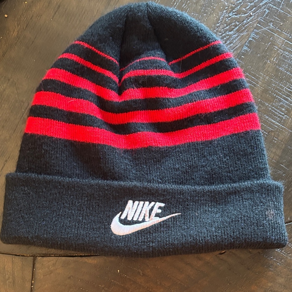Nike Black Beanie with Red Stripes